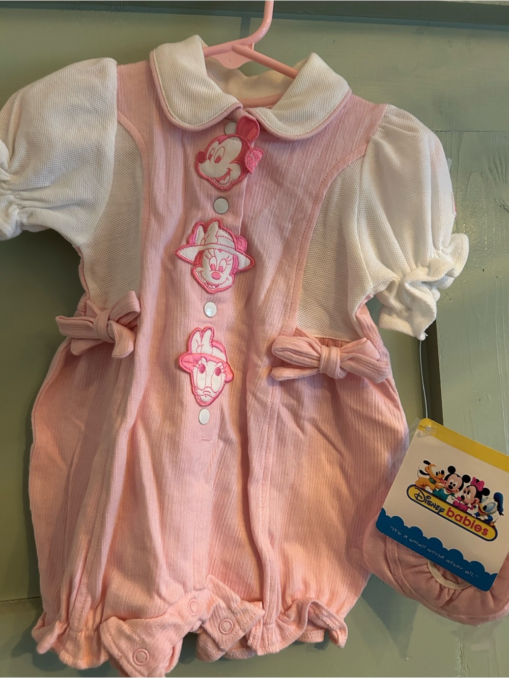 Vintage Disney Pink and White Baby Romper with Minnie Tag